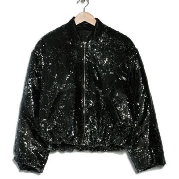 NWT Blank NYC Jacket Sequin Full Zip Bomber Puffer - size large - Picture 1 of 4